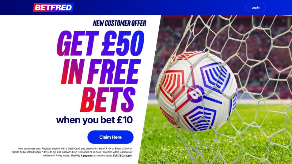 Banner showing Betfred's 'Bet £10, Get £50' sign up offer.