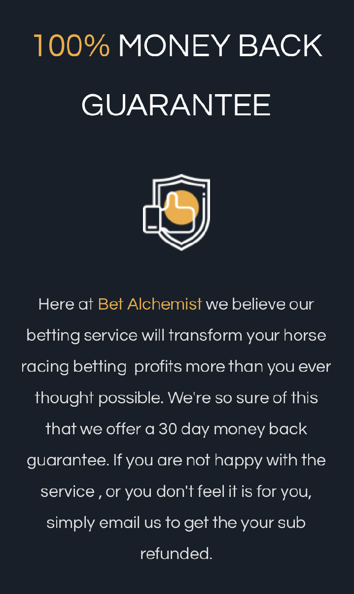 Bet Alchemist money back guarantee