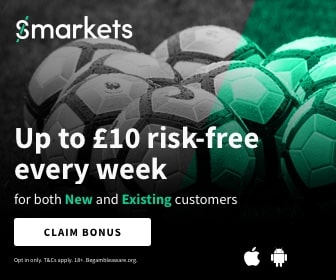 Banner showing the £10 Risk-Free Every Week offer from Smarkets