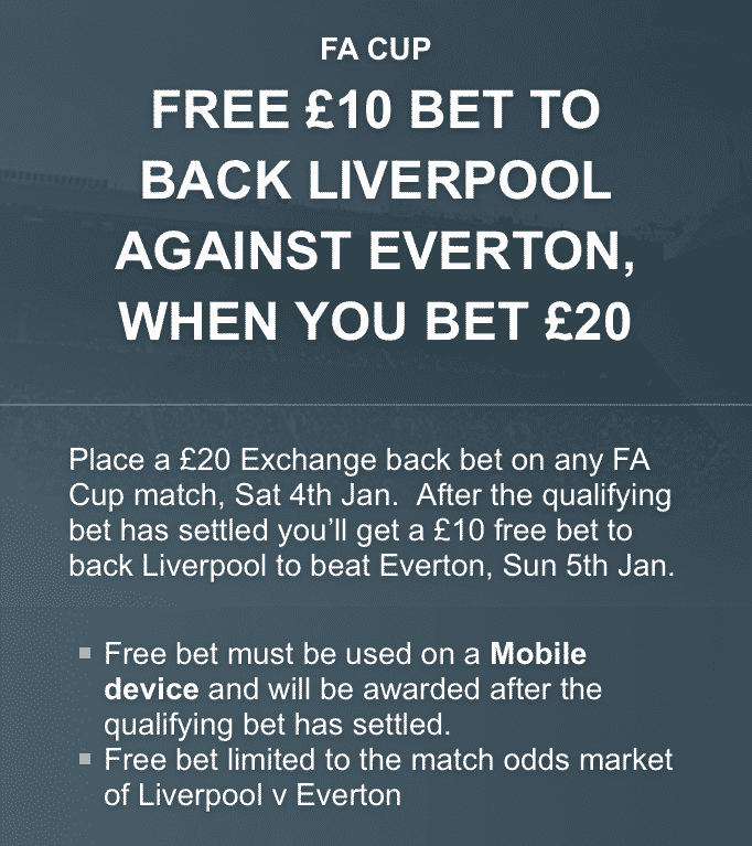 Banner showing the Betfair Exchange FA Cup 3rd Round offer
