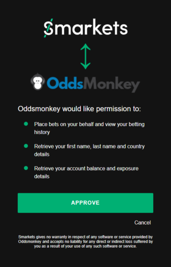 Approve to link your Smarkets and OddsMonkey accounts