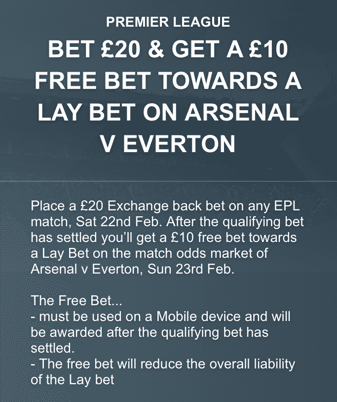 Banner showing the Betfair Exchange offer on the Premier League