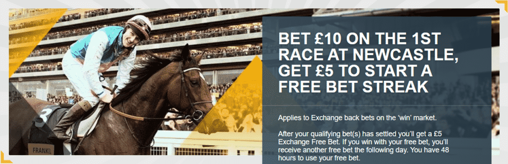 Banner showing the Betfair Exchange 'Bet & Get' offer on Newcastle