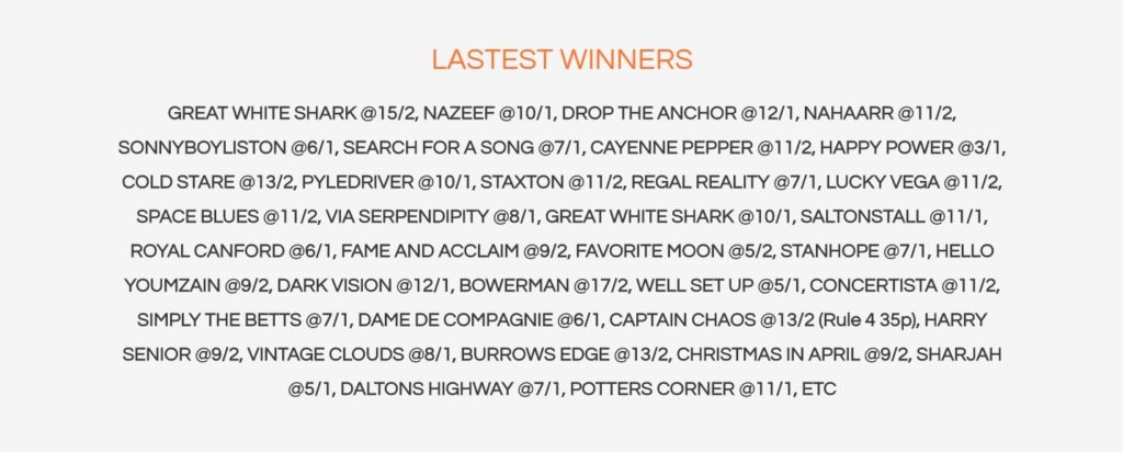List of Bet Alchemist's latest winners.