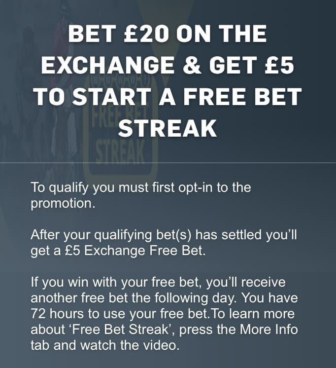 Banner showing the Betfair Exchange free bet offer