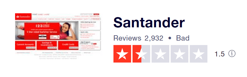 Santander TrustPilot rating