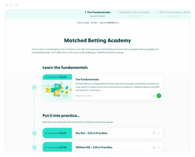 Screenshot of the Matched Betting Academy